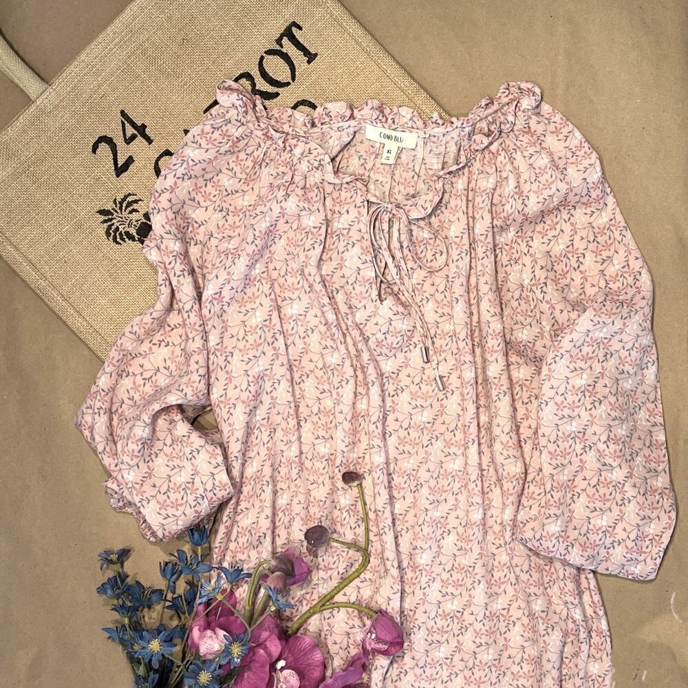 Como Blu Light Pink Print Peasant Blouse, Size: XL